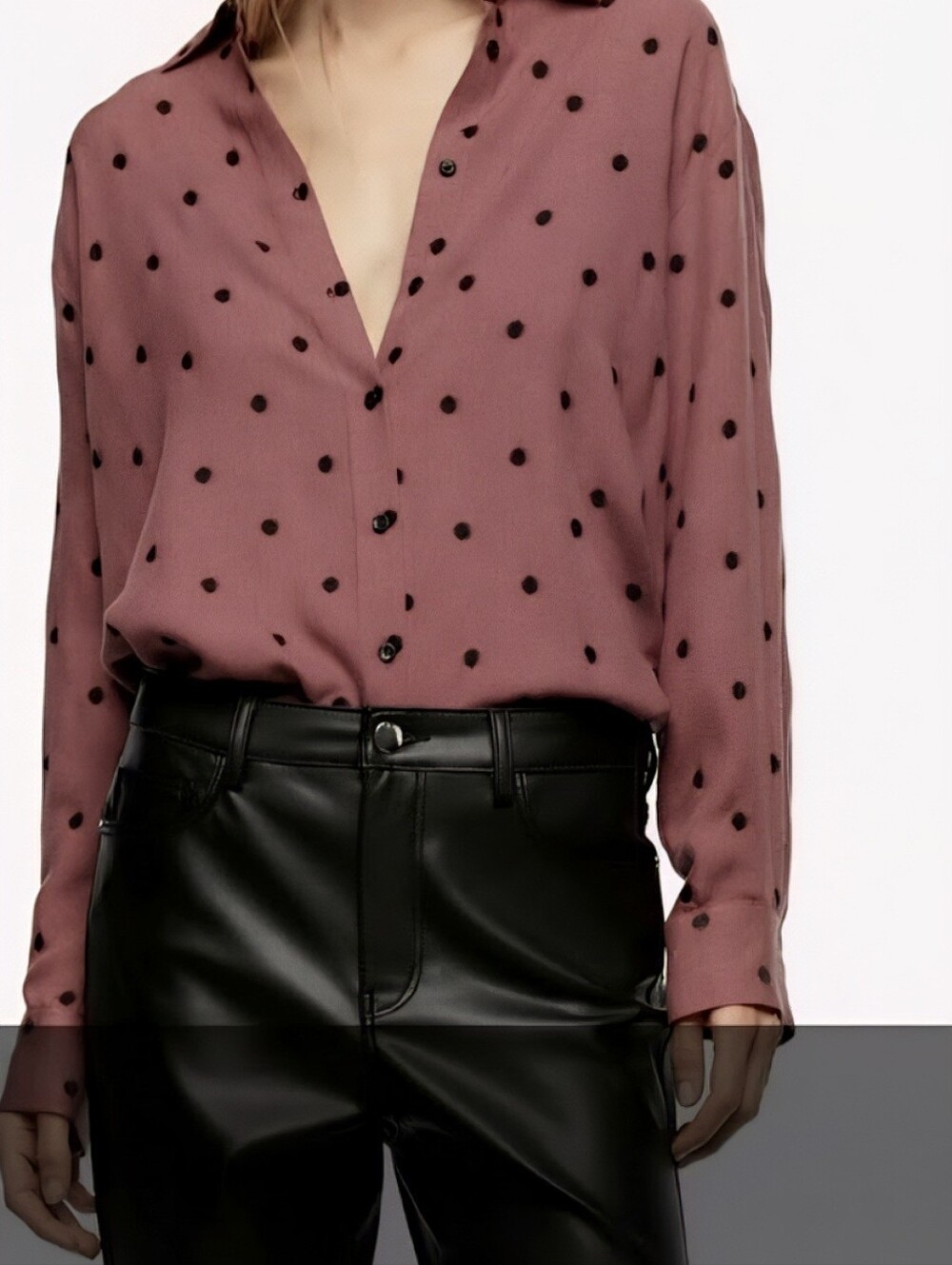 Zara Mauve Button-Front Polka Dot Shirt